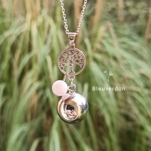 Silver pregnancy bola tree of life and rose quartz bead. Fine jewelry.
