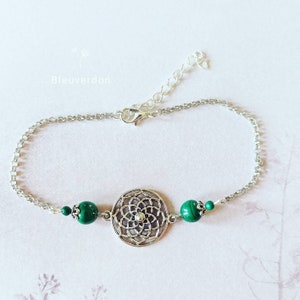 Malachite anklet. Mineral bracelet. Rosace