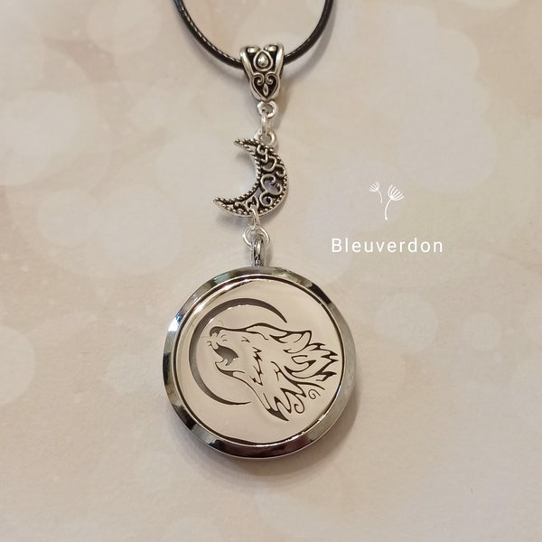 Wolf and moon aromatherapy necklace