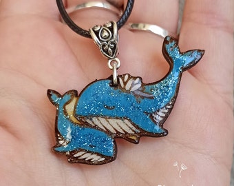 Fairy whale necklace in wood and resin