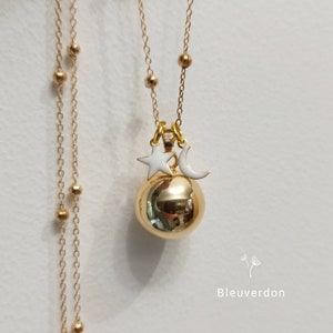 White moon and star pregnancy bola and gold ball stainless steel chain