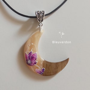 Moon and fairy flower resin necklace. Fairy jewelry. Christmas gift idea.