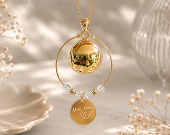 Bola de grossesse or  mini nous . Personnalisation complète : texte, prénom, date et motif au choix.