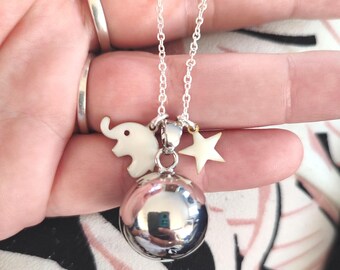 White elephant and star pregnancy bola with silver ball