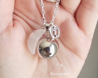 Bola de grossesse petits pieds et lune en quartz rose