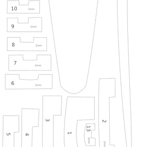 May include: A diagram showing the layout of a spine with 13 numbered pieces. Each piece is labeled with a number and the measurement "2mm". The diagram is labeled "SPINE 2" and includes the labels "Join A1" and "Join A2".