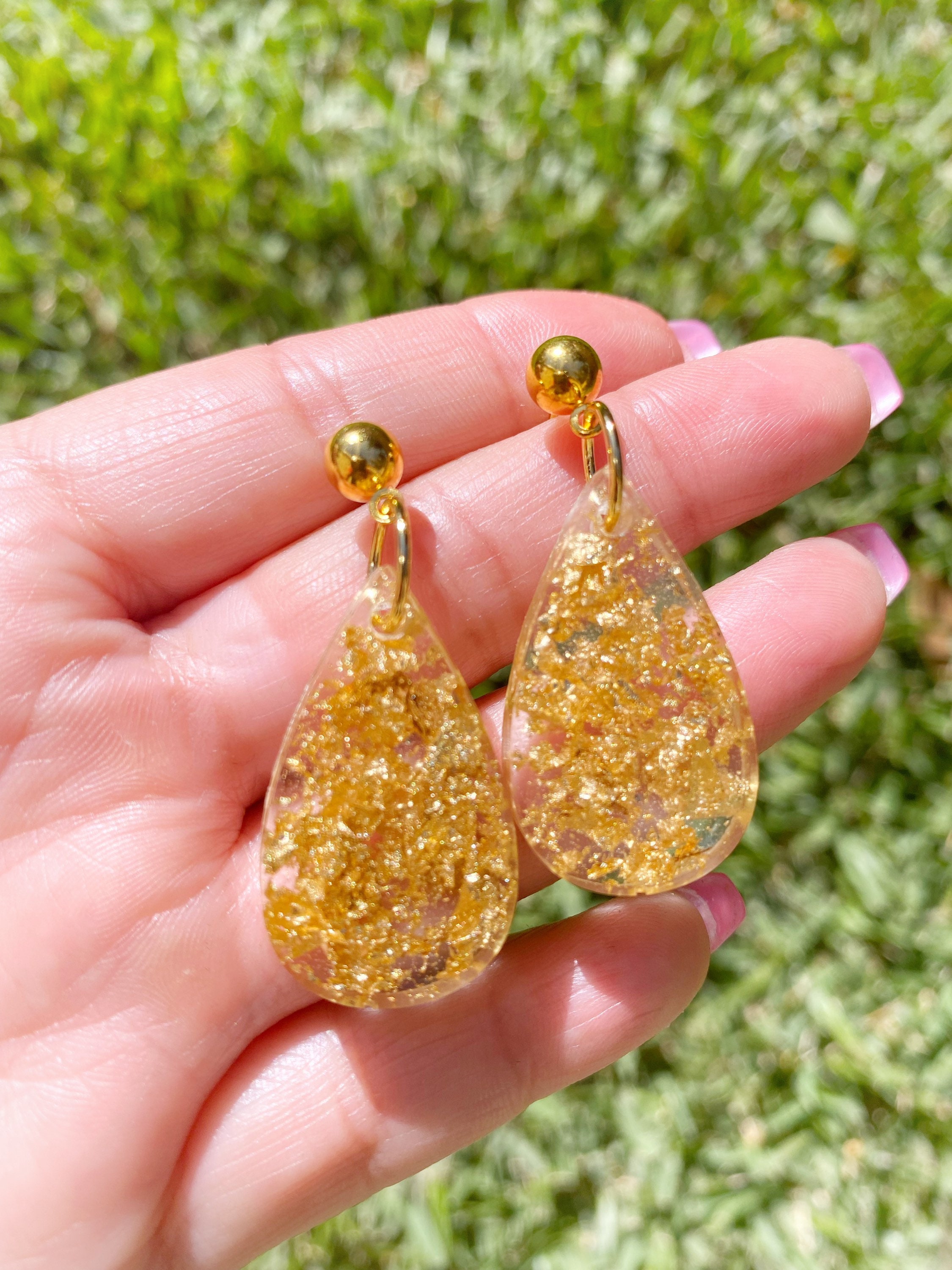 Gold Leaf Resin Earrings Resin Earrings Handmade Earrings Etsy