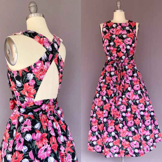 1980s does 1950s dress - vintage flower power- 198