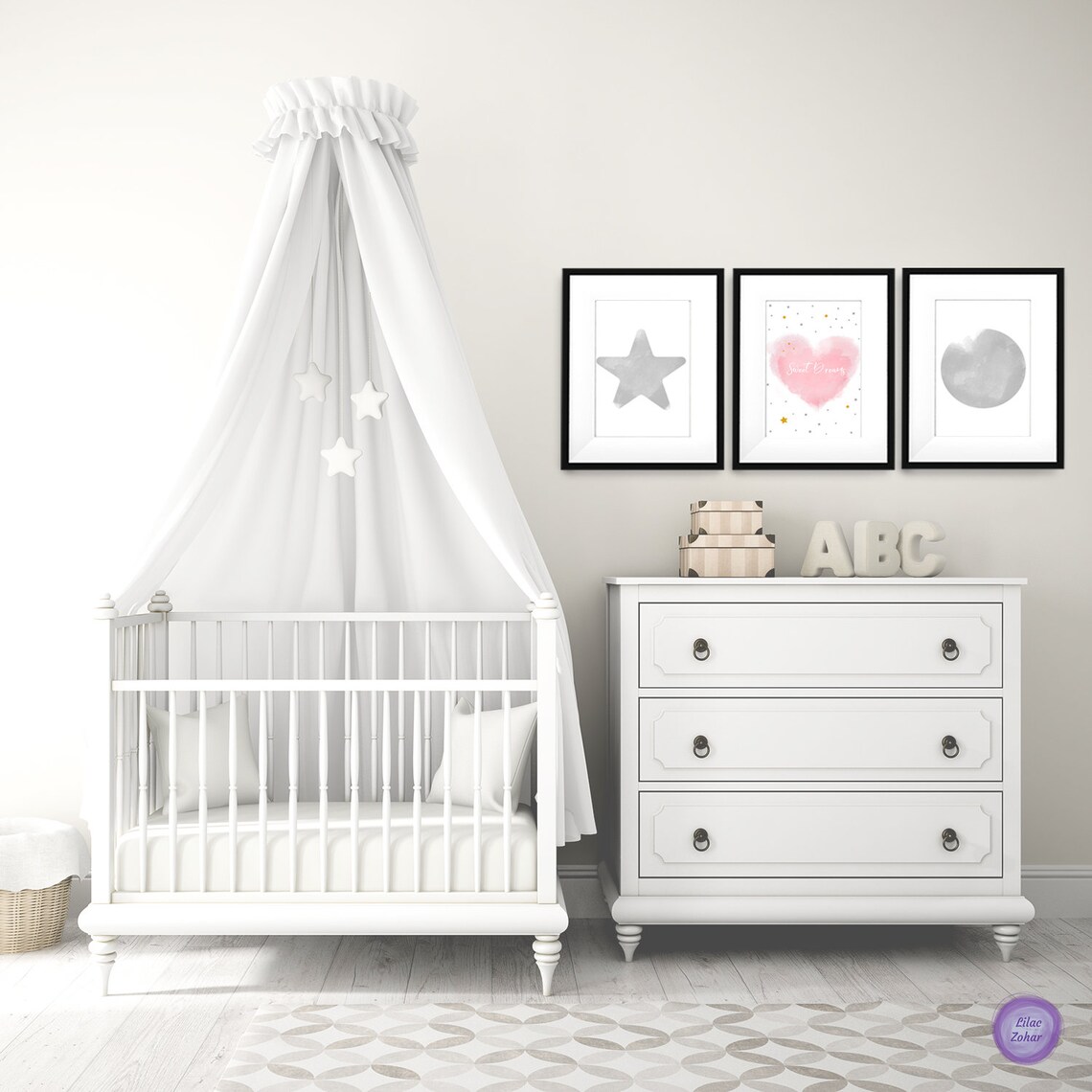 Pink Nursery Printables Pink Nursery Wall Art Moon and Star Etsy