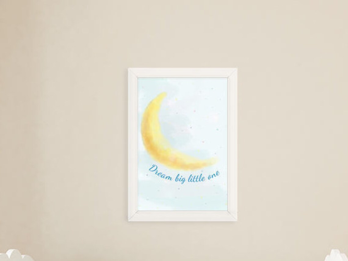 Watercolor Moon Print, Nursery Printable Art, Nursery Wall Decor, Kids ...