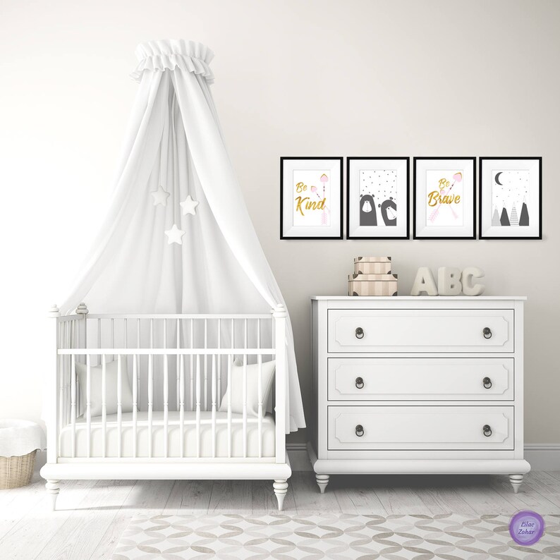 Baby Girl Wall Decal Printables Set of 4 Girls Room Wall Art Etsy