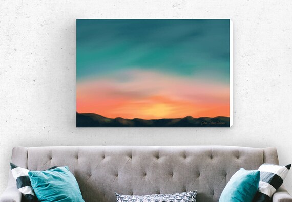 Coastal Wall Art Sunset Painting Landscape Canvas Art Large Wall Painting For Living Room Modern Bedroom Art Blue Canvas Wall Art