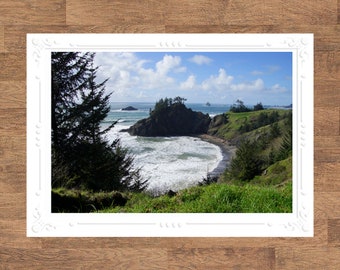 Oregon Coast PNW Coastal Seascapes Landscapes Folded Blank Embossed Greeting Note Card - Photography Gifts Stationery