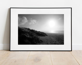 Sunset on the Beach Oregon Coast Seascape Landscape Pacific Northwest PNW - Black and White Wall Art Photograph Print