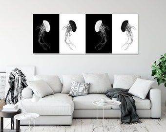 Black & White Inverted Jellyfish Series Panels - Wall Art Photograph Print