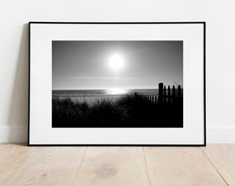 Sunset Walk on the Beach Oregon Coast Seascape Landscape Pacific Northwest PNW - Black and White Wall Art Photograph Print