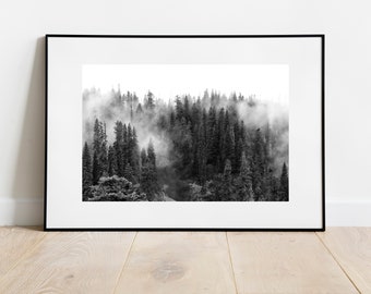 Forest Fog Eastern Oregon Landscape Pacific Northwest PNW - Black and White Wall Art Photograph Print