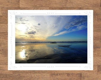 Hug Point Sunset | Oregon PNW Coastal Seascapes Landscapes Folded Blank Embossed Greeting Note Card - Photography Gifts Stationery