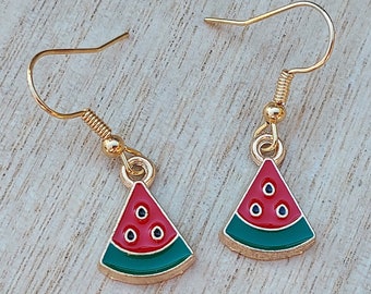 Watermelon Earrings - Dangle Earrings - Fruit Jewelry - Watermelon Lover Gift - Summer Time Earrings