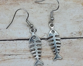Fish Bone Earrings - Skeleton Earrings - Fish Bone Earrings Jewelry - Fish Earrings - Gift for Her - Fish Lover Gift - Fish Earrings Dangle