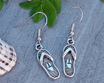Flip Flop Earrings - Customizable - Silver Flip Flop Earrings Dangle - Sandal Jewelry - Beach Earrings - Tropical Vacation - Flip Flop Lover