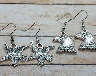 Eagle Earrings - Dangle Earrings - Optional Beads Added - Eagle Jewelry - Patriotic Jewelry
