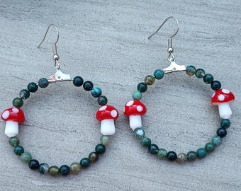 Red Mushroom Earrings - Dangle Earrings - Mushroom Lover Gift - Mushroom Jewelry - Fancy Jasper Earrings - Toadstool Earrings