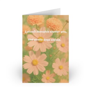 Tarjeta de autocuidado, Tarjetas de felicitación florales - Deja que los pensamientos suaves te protejan, Interior en blanco
