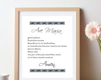 Ave Maria - Hail Mary Latin Catholic Prayer Card / Printable A4 Wall ...