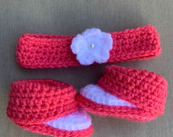 Baby Shoes, Newborn Booties, Baby Booties, Baby Headband, Baby Girl Booties, Pink Baby Booties, Newborn Baby Shoes,