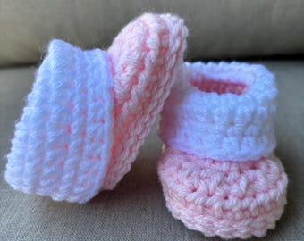 Crocheted Baby Pink Girl Shoes, Newborn Girl Baby Booties, Pink Baby Shoes Crochet, Newborn Booties, Newborn Baby Shoes, Crocheted Booties