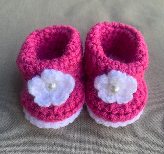 Patucos bebe niña rosa, zapatitos crochet recién nacido, patucos