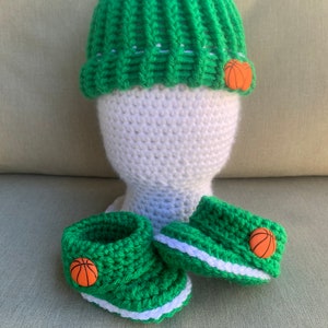 Boston Celtics Baby Booties Crochet Shoes Hat Newborn Basketball Set