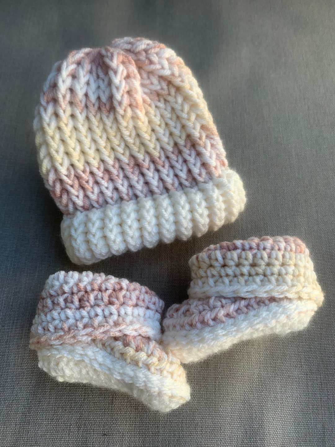 Handmade Crochet Baby Booties and Hat Set (0-6 Months) - Etsy