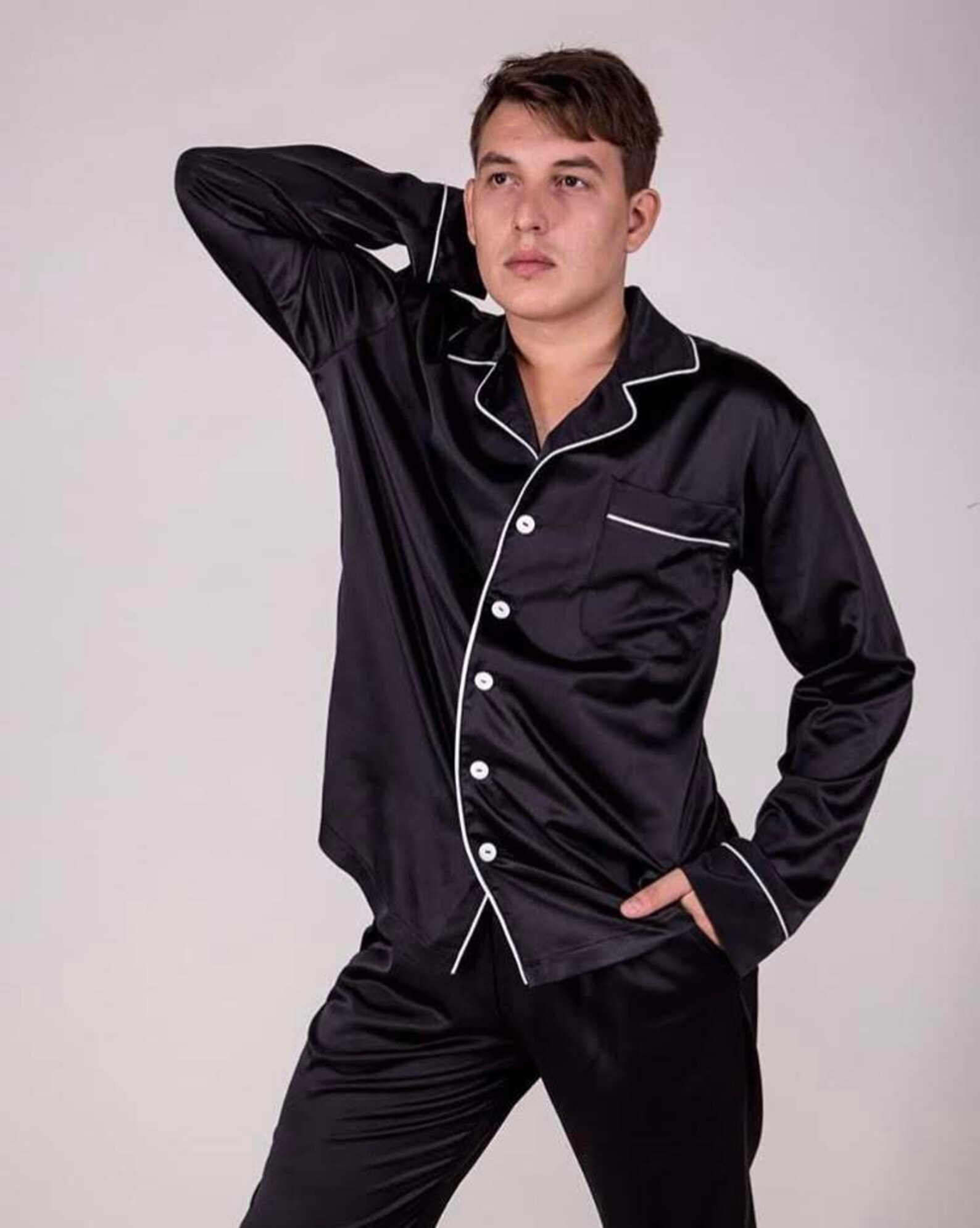 Men satin pajamas Black Personalize pajamas man Groom Etsy