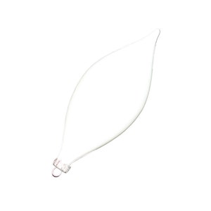 May include: A clear glass bauble shaped like a teardrop with a silver loop at the top.
