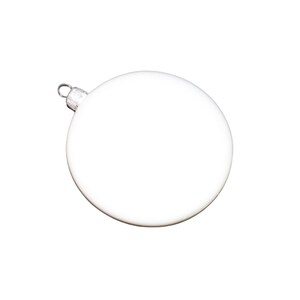 May include: A white, round Christmas bauble with a silver hanger.