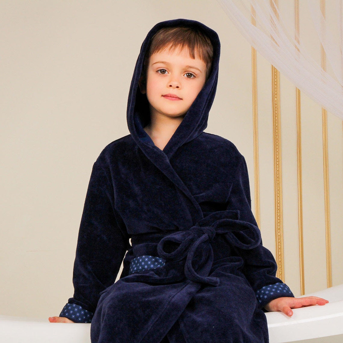 Boy's Hooded Bath Robe Boys Cotton Bathrobe Toddler Etsy