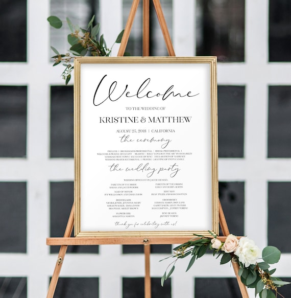 large wedding welcome sign gold wedding program sign wedding etsy