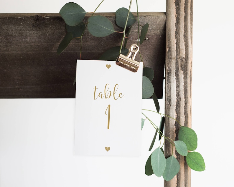 5X7 Table Numbers 0029G Gold Table Numbers Gold Table Number Printables PDF 4x6 Table Numbers Wedding Numbers Table Number Template