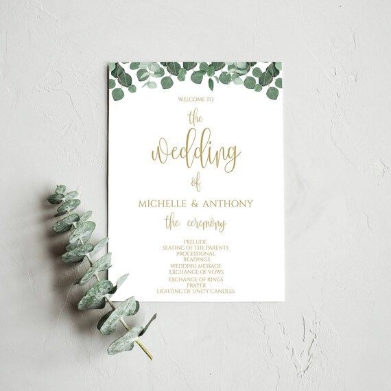 Diy Printable Wedding Program Template Diy Wedding Program Etsy