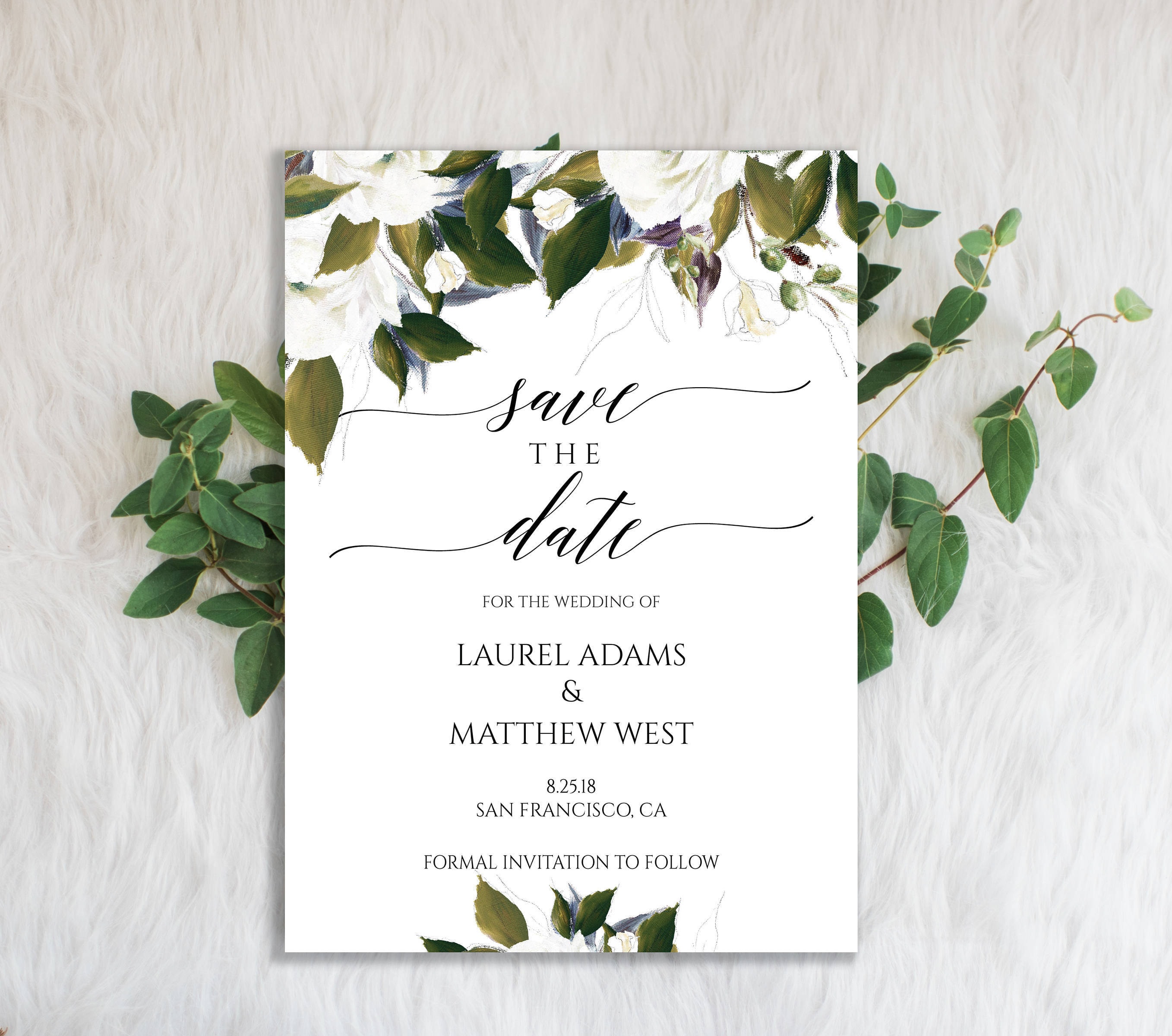 greenery wedding save the date template save the date etsy wedding save the date templates