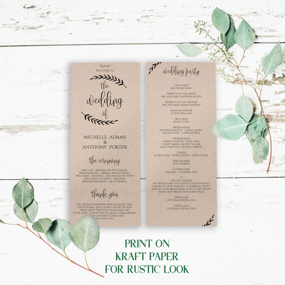 Simple Wedding Program Template Diy Templates Printable Programs Modern 0015