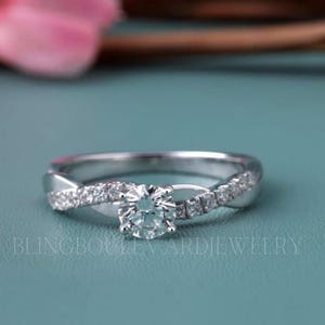 1 Carat Round Diamond Ring| Asymmetrical band with inset round diamonds| Diamond Ring