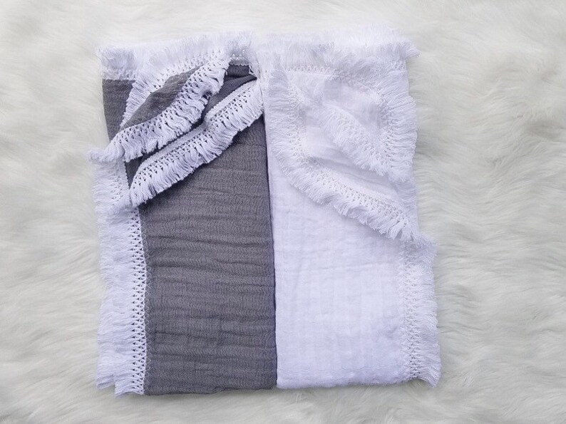 Fringe Cotton Muslin Swaddle Etsy