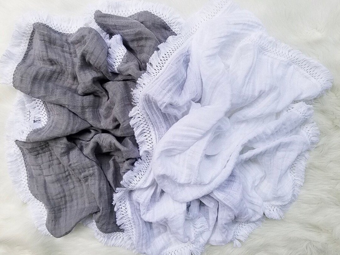 Fringe Cotton Muslin Swaddle Etsy
