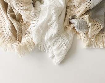 Organic cotton  fringe muslin blanket