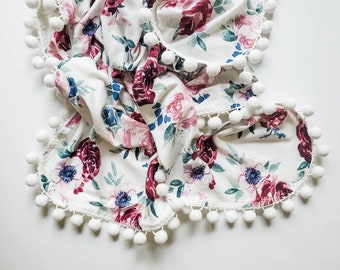 Floral Jersey PomPom Swaddle Blanket