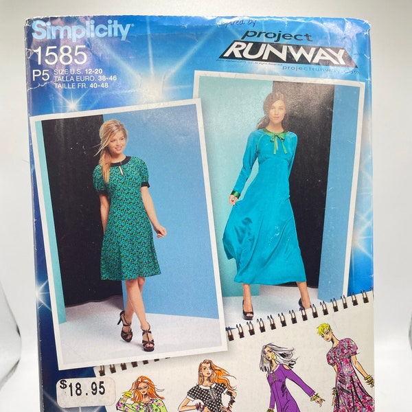 Simplicity 1585 P5 Uncut FF Sizes 12 - 20 Empire Waist Fit and Flare Dress with Sleeve and Length Variations