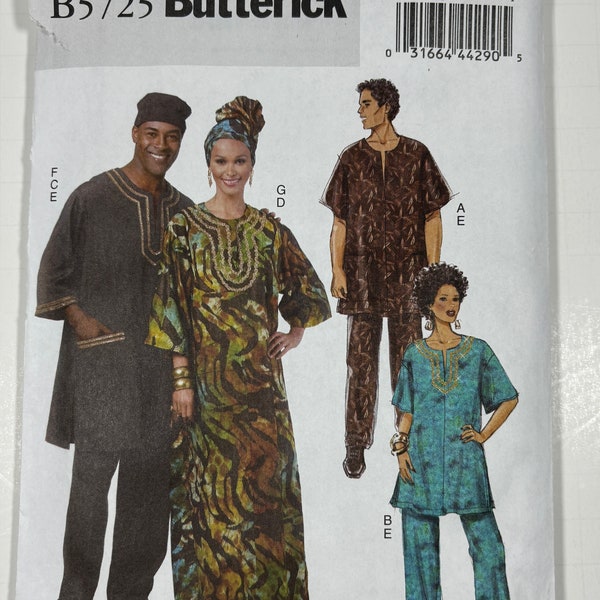 Butterick R10041/B5725/5725 Uncut FF Ethnic Tunic, Caftan, Pants, Turban, Unisex Size S, M, L